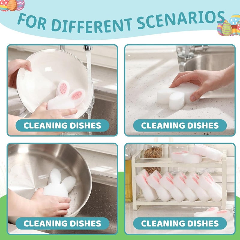 Tioncy 12 Pack Pink Easter Bunny Kitchen Sponges Bulk Dual Sided Scrubber Sponges Dishwashing Kitchen Cleaning Accessories for Household Supplies - Image 3
